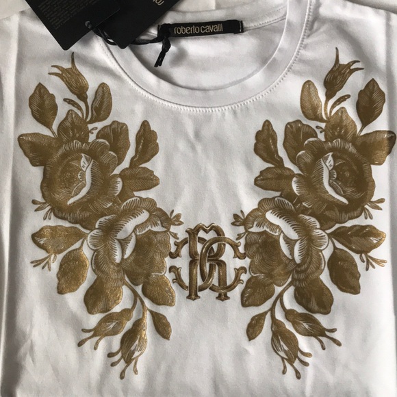Roberto Cavalli Gold Angel Wing Logo Tee Shirt Sizes  M,L,XL NWT - Picture 2 of 9
